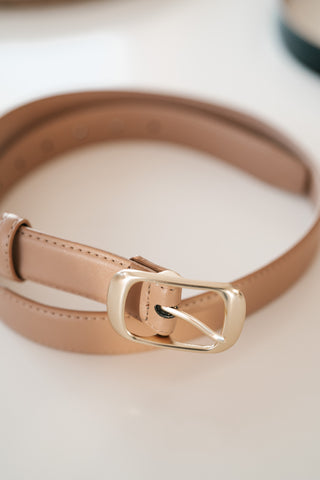Solid Rectangle Buckle Leather Belt - Stone