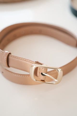 Solid Rectangle Buckle Leather Belt - Stone
