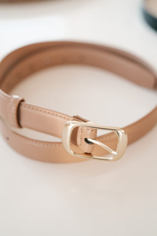 Solid Rectangle Buckle Leather Belt - Stone