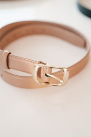 Solid Rectangle Buckle Leather Belt - Stone