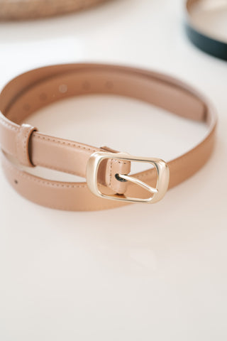 Solid Rectangle Buckle Leather Belt - Stone