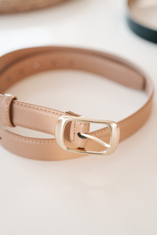 Solid Rectangle Buckle Leather Belt - Stone