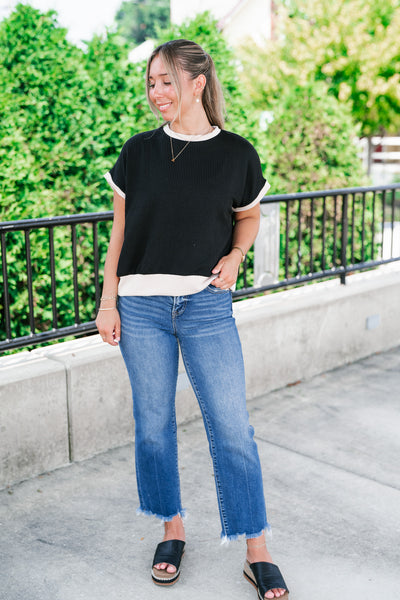 Soft Contrast Ribbed Top
