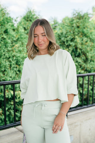 The Drift Short Sleeve Top - Light Sage