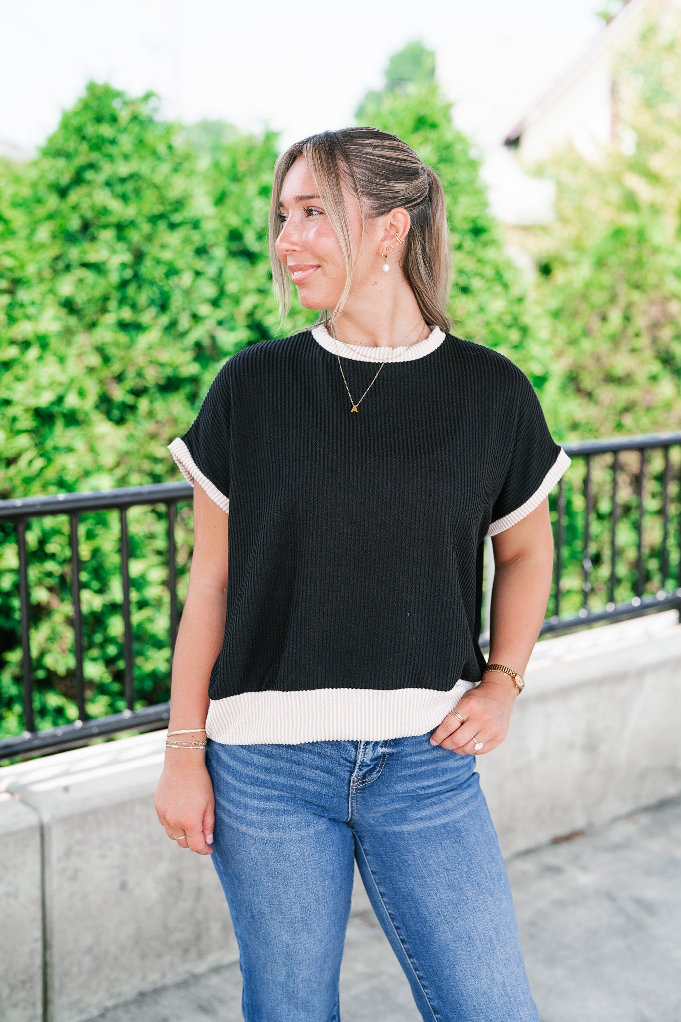Soft Contrast Ribbed Top