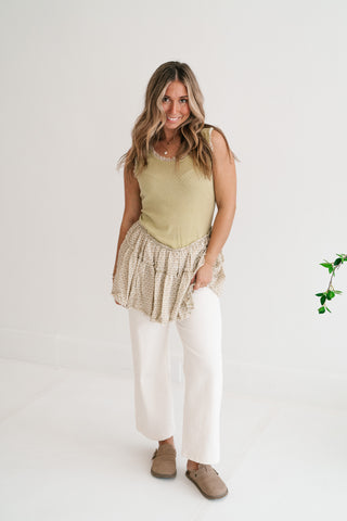 Meadowlight Ruffle Hem Layered Tunic Top - Sage