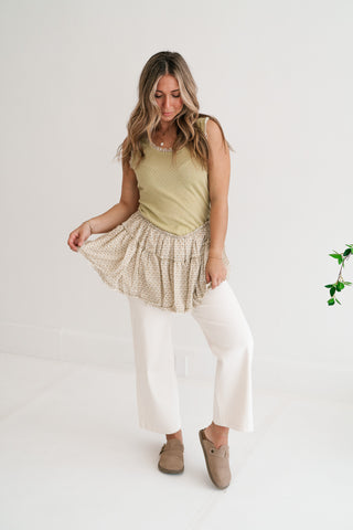 Meadowlight Ruffle Hem Layered Tunic Top - Sage