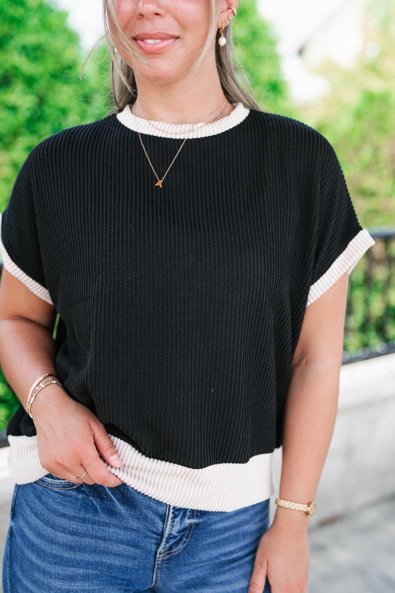 Soft Contrast Ribbed Top