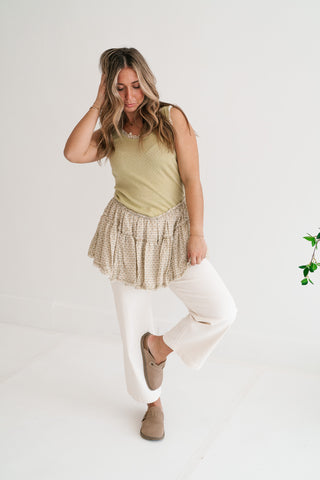 Meadowlight Ruffle Hem Layered Tunic Top - Sage