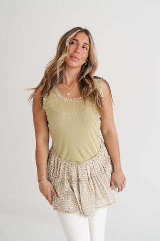 Meadowlight Ruffle Hem Layered Tunic Top - Sage