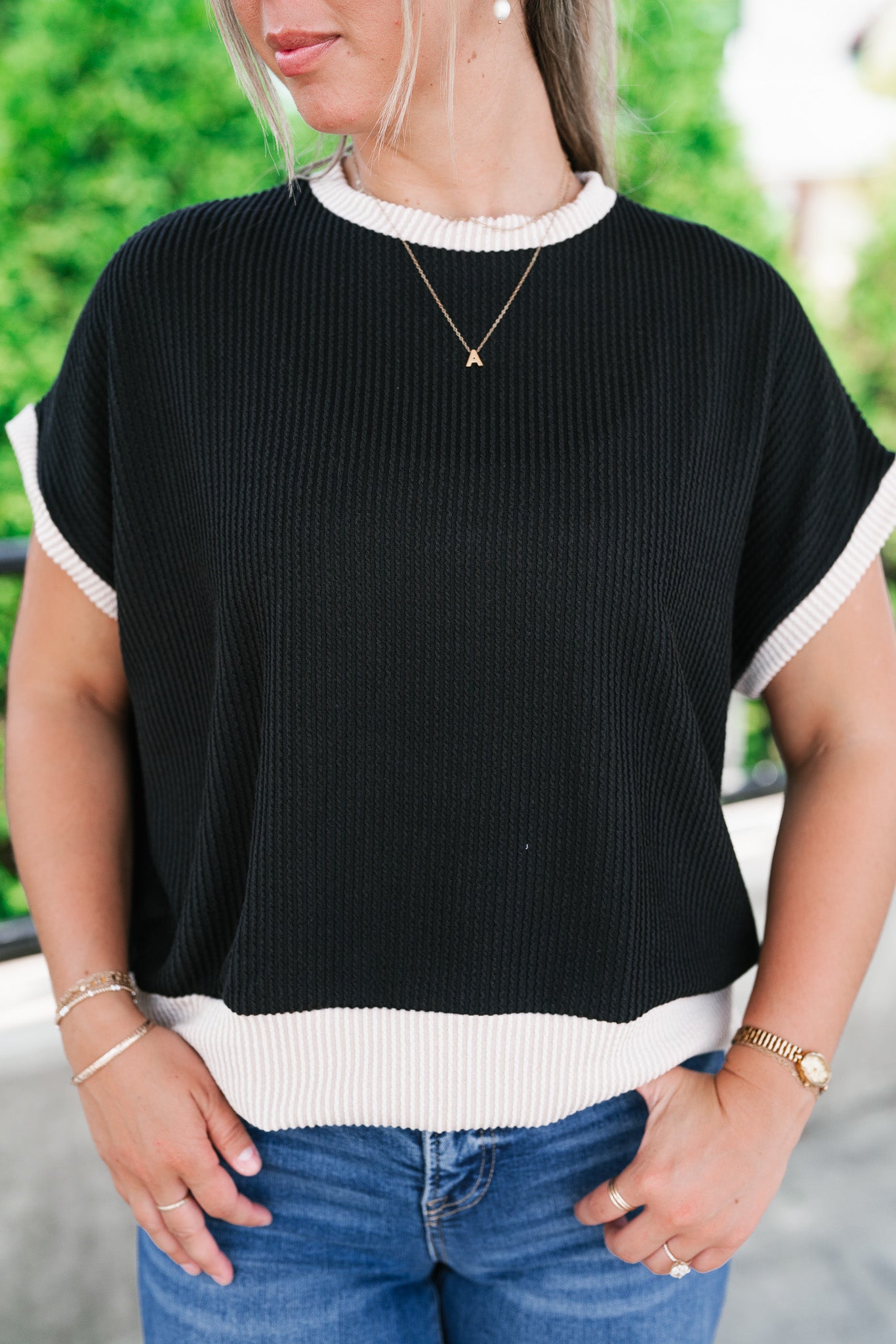 Soft Contrast Ribbed Top
