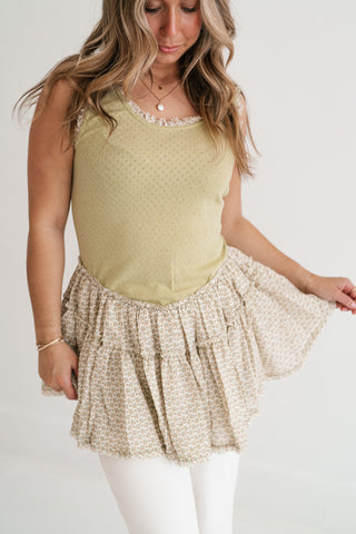 Meadowlight Ruffle Hem Layered Tunic Top - Sage