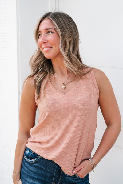 Take It Easy Ribbed Tank - Rose