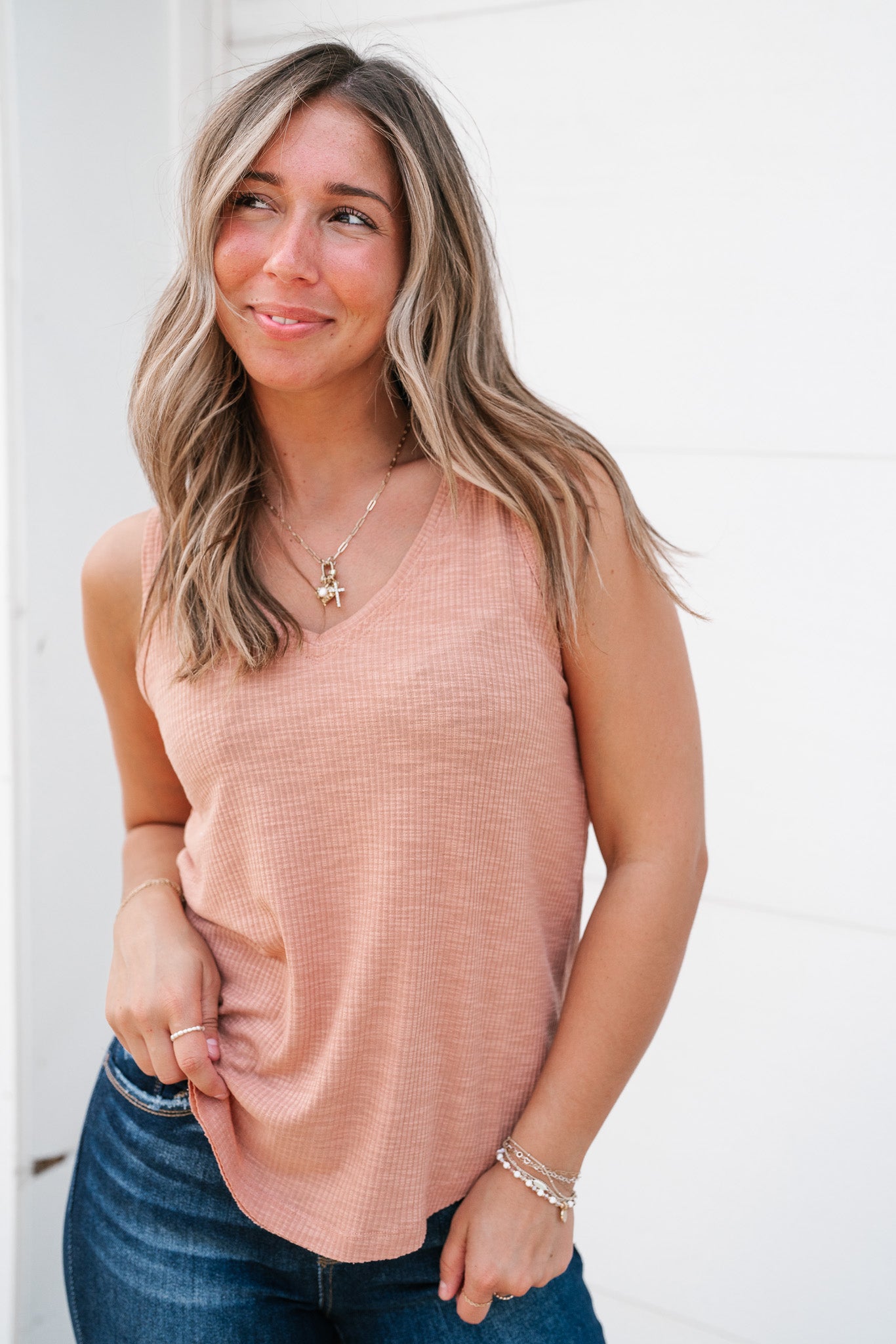 Take It Easy Ribbed Tank - Rose