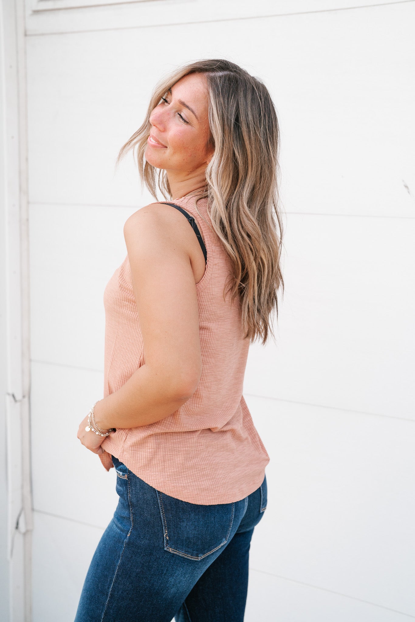 Take It Easy Ribbed Tank - Rose