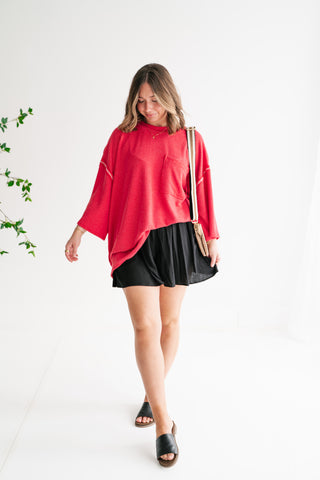 Forever Ideal Ribbed Top - Red