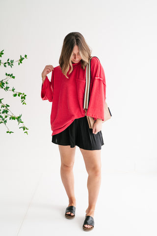 Forever Ideal Ribbed Top - Red