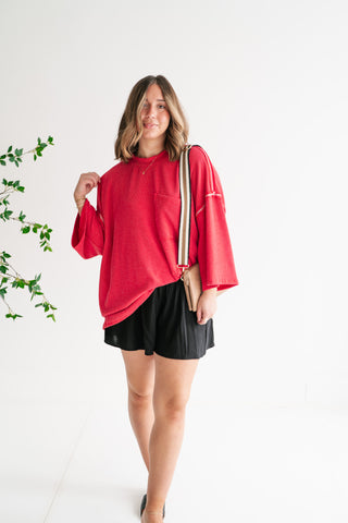 Forever Ideal Ribbed Top - Red