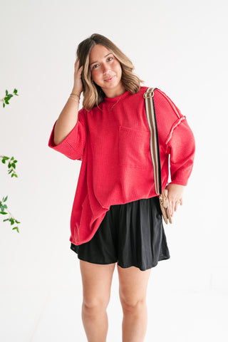 Forever Ideal Ribbed Top - Red