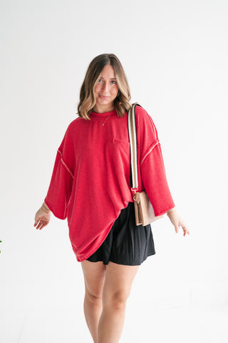 Forever Ideal Ribbed Top - Red