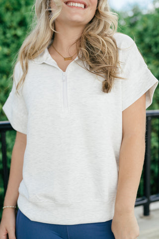Elise Short Sleeve Scuba - Heather Grey