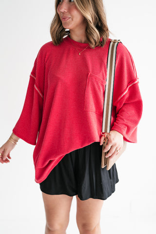 Forever Ideal Ribbed Top - Red