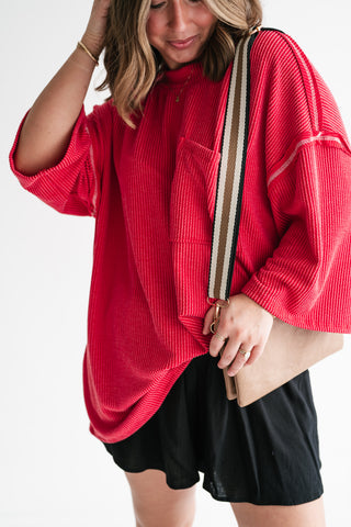 Forever Ideal Ribbed Top - Red