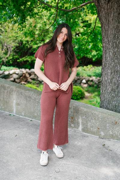 She Has It All Knit Pants - Red Wine