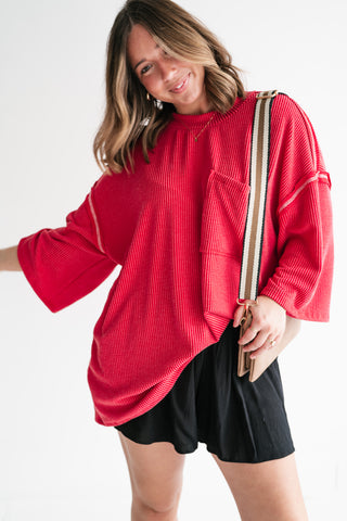 Forever Ideal Ribbed Top - Red
