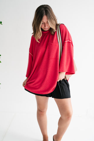 Forever Ideal Ribbed Top - Red