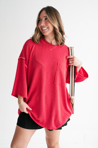 Forever Ideal Ribbed Top - Red