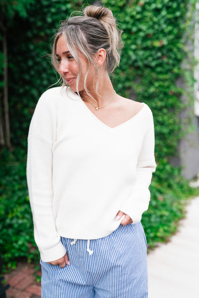 Another Coffee V-Neck Drop Shoulder Sweater