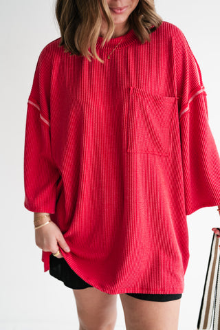 Forever Ideal Ribbed Top - Red
