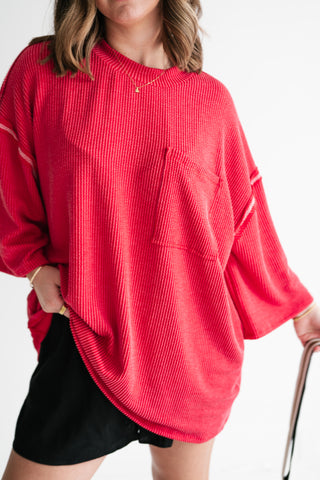 Forever Ideal Ribbed Top - Red