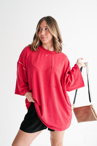 Forever Ideal Ribbed Top - Red