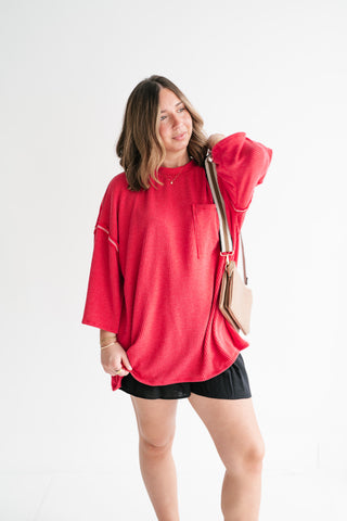 Forever Ideal Ribbed Top - Red