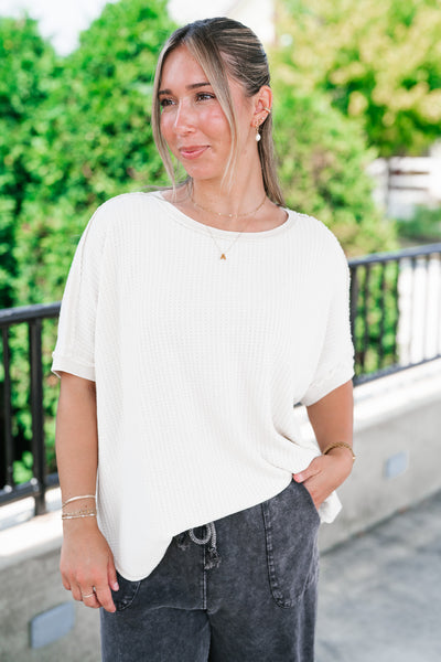 Cozy Dune Dolman Waffle Knit Top