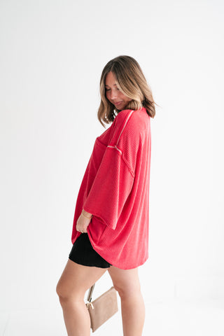 Forever Ideal Ribbed Top - Red