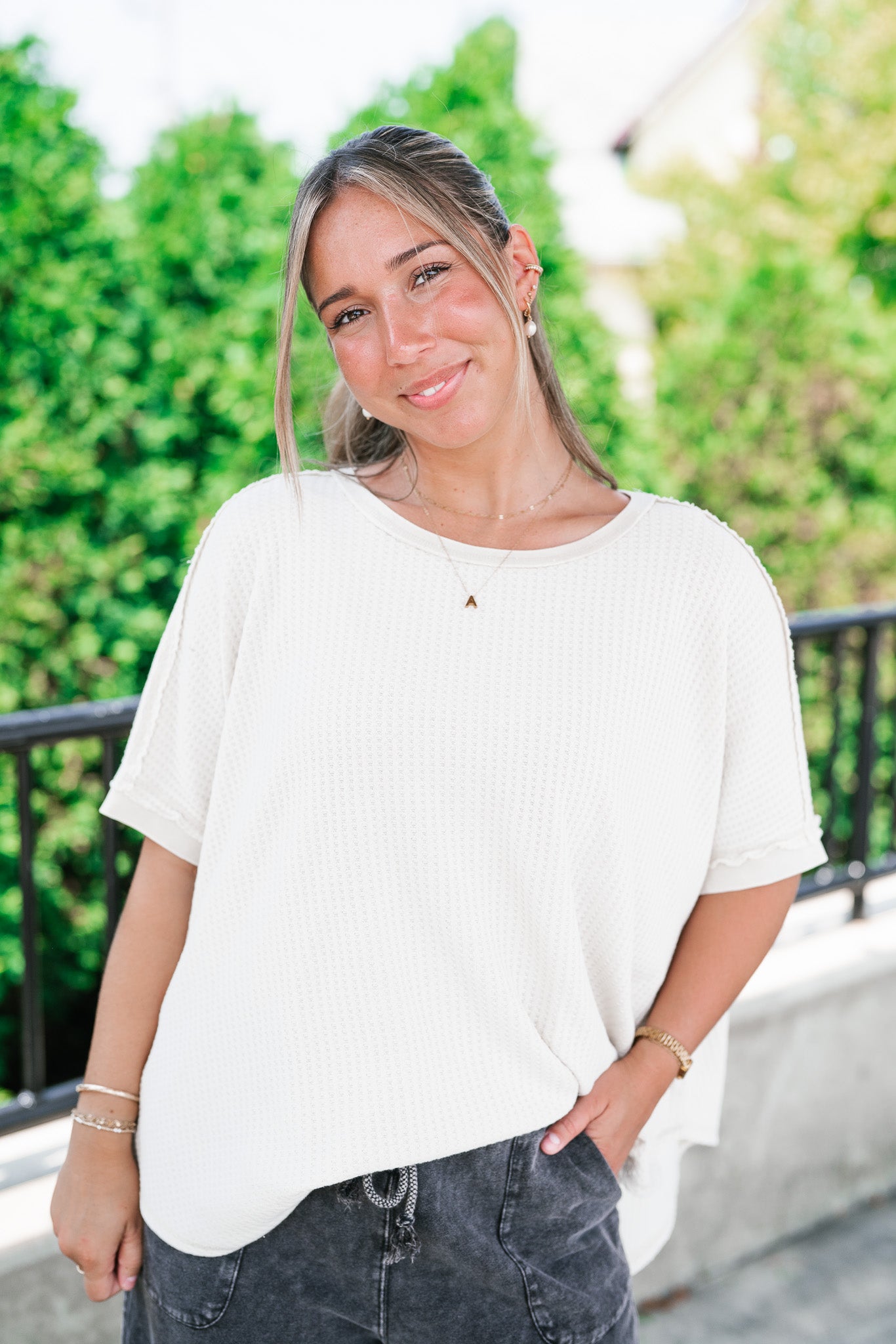 Cozy Dune Dolman Waffle Knit Top