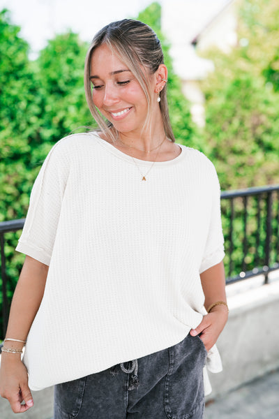 Cozy Dune Dolman Waffle Knit Top