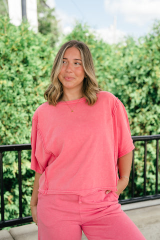 Daily Movement Mineral Wash Relaxed Tee - Strawberry