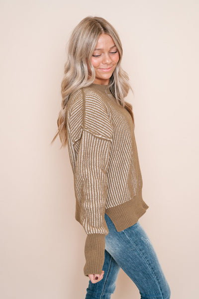 Next In Line Striped Sweater Top- Olive