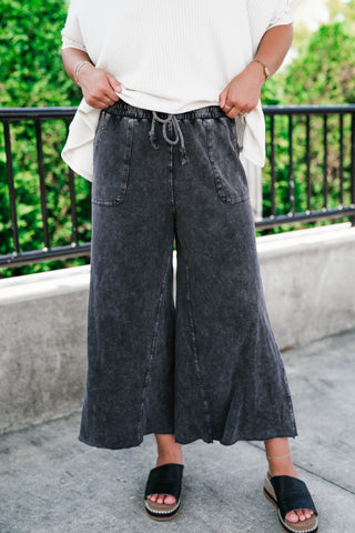 Can't Be Matched Mineral Wash Wide Leg Pants - Faded Black