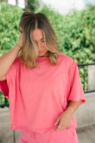 Daily Movement Mineral Wash Relaxed Tee - Strawberry