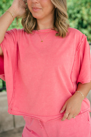 Daily Movement Mineral Wash Relaxed Tee - Strawberry