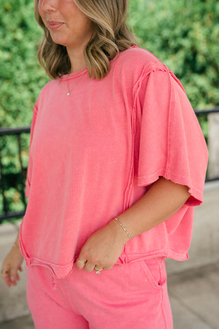 Daily Movement Mineral Wash Relaxed Tee - Strawberry