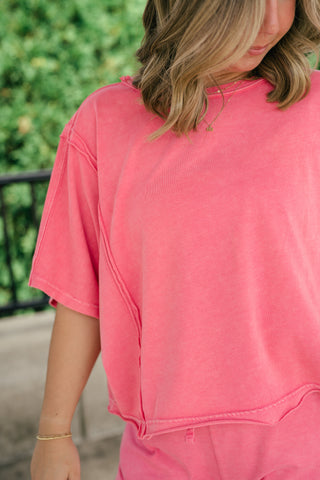 Daily Movement Mineral Wash Relaxed Tee - Strawberry