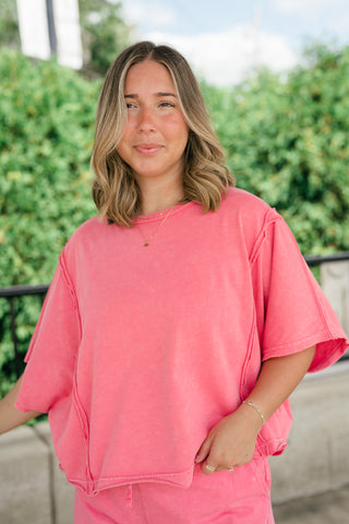 Daily Movement Mineral Wash Relaxed Tee - Strawberry