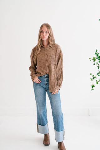 Rustic Relaxed Floral Gauze Button-Up Shirt