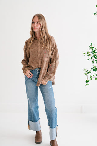 Rustic Relaxed Floral Gauze Button-Up Shirt